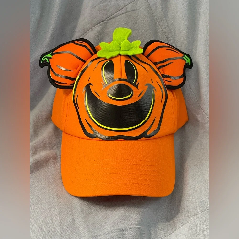NEW‎ Disney Parks Mickey Mouse Jack-o'-Lantern Glow Orange Baseball Cap Adult